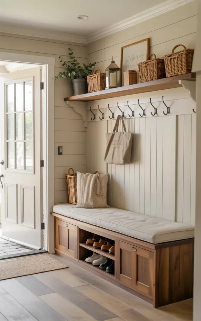 Add a built-in bench with hidden shoe storage.