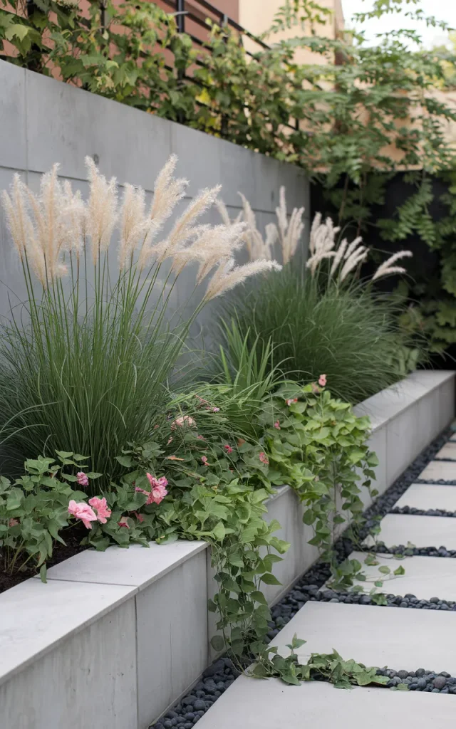 Add a built-in planter along the patio edge.