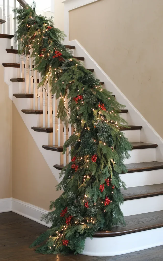 Add a cascading garland from the top landing