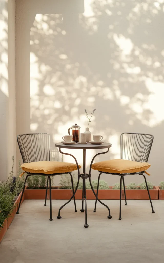 Add a compact bistro table for easy outdoor dining.