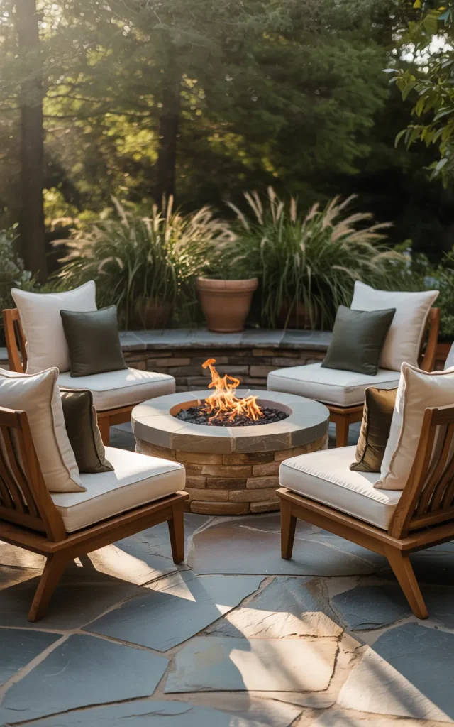 Add a fire pit for year-round gathering.