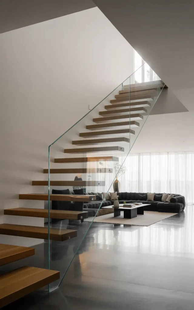 Add a glass panel railing for a floating effect