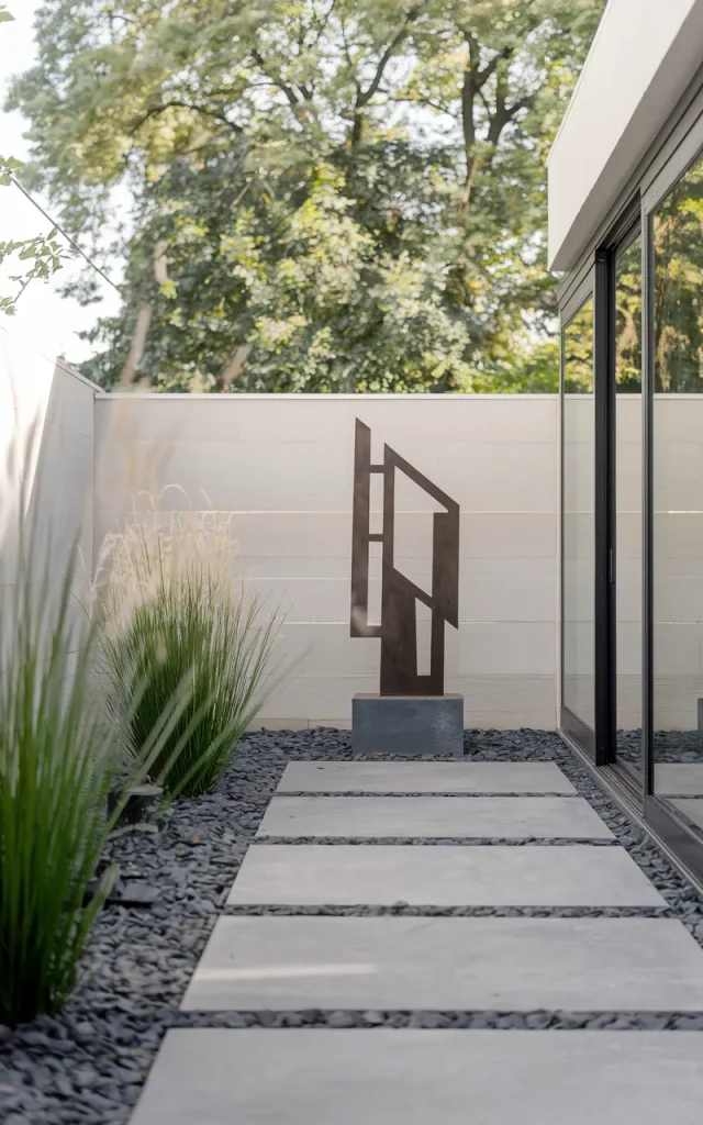 Add a minimalist garden sculpture.