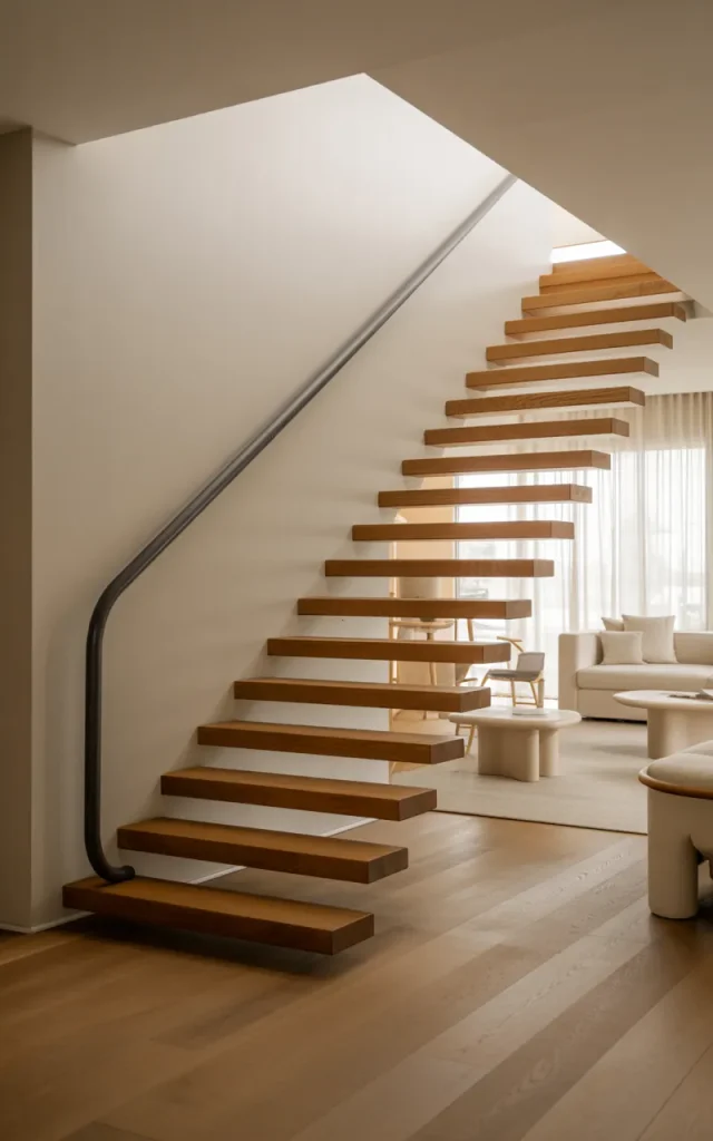 Add a slim black handrail for contrast