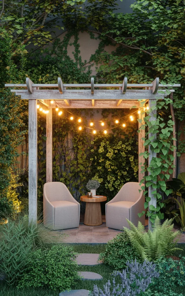 Add a small pergola over the seating area.