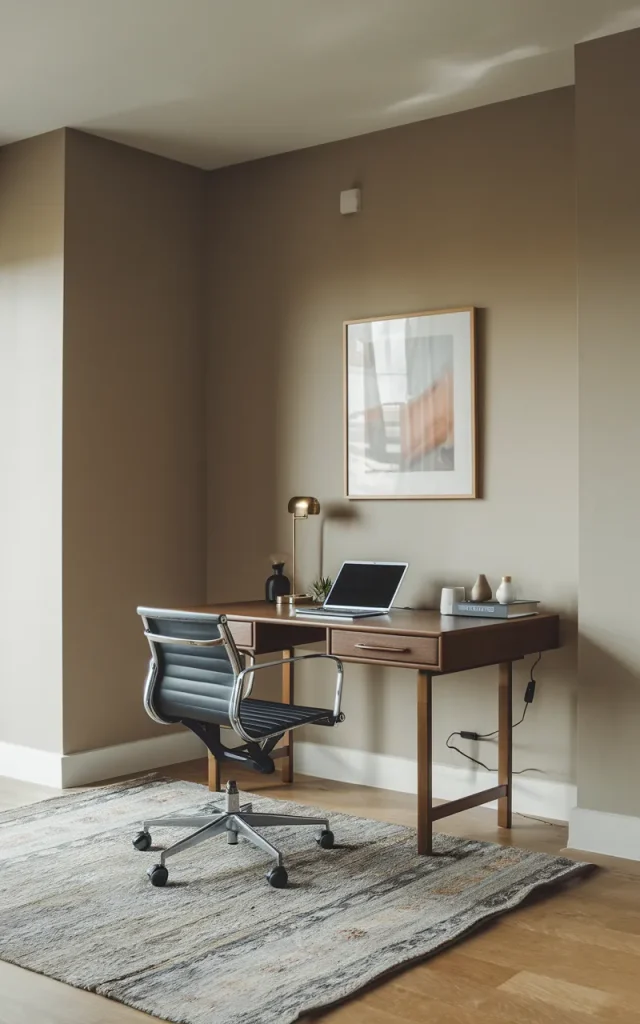 Add a small rug to define the office zone.