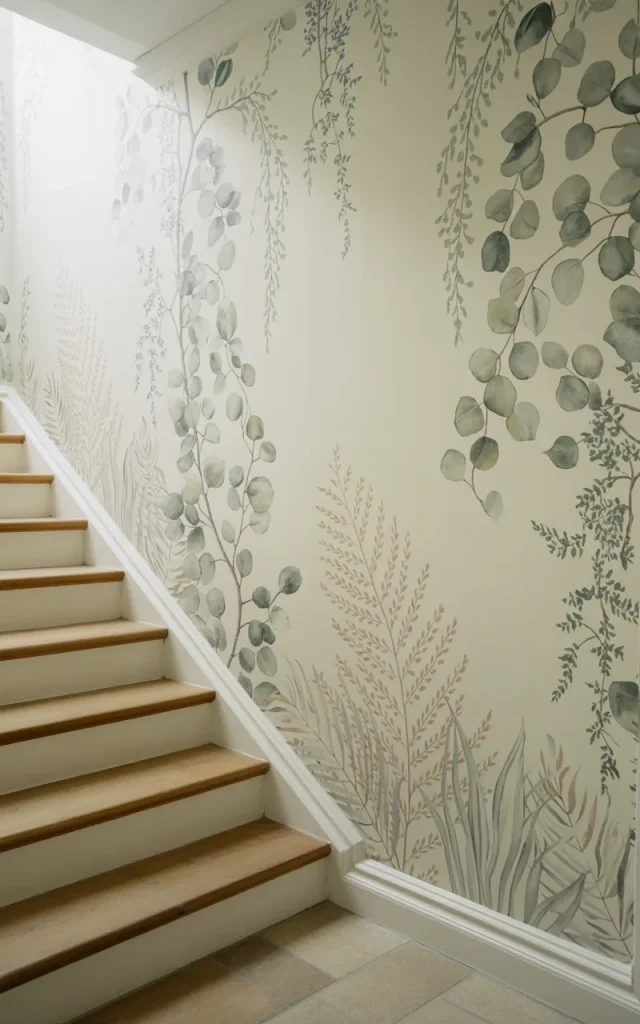 Add a soft botanical wallpaper for a fresh welcoming look