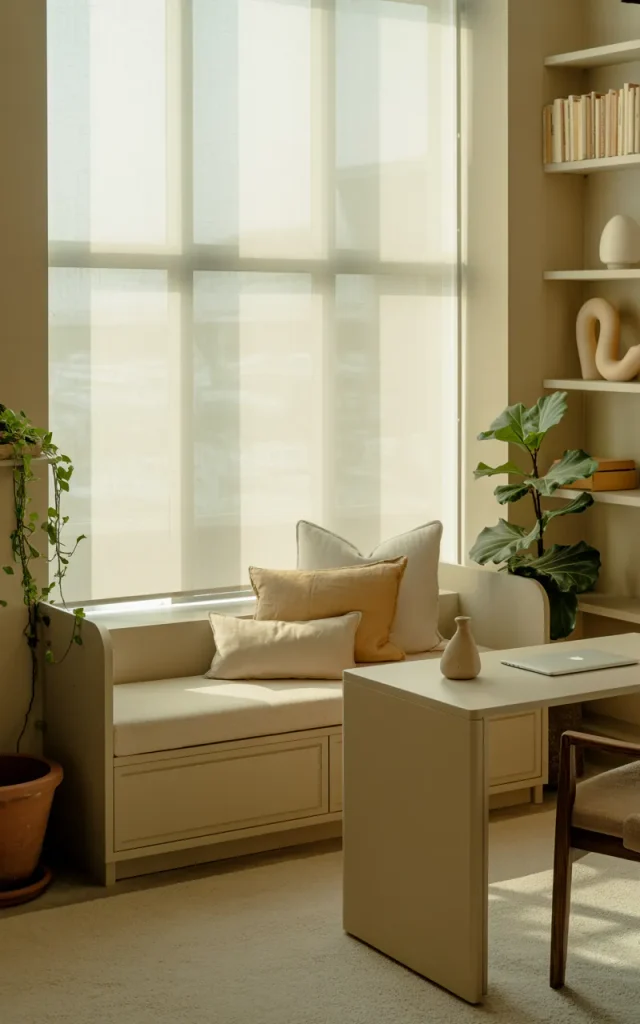 Add a soft upholstered bench beneath the window.