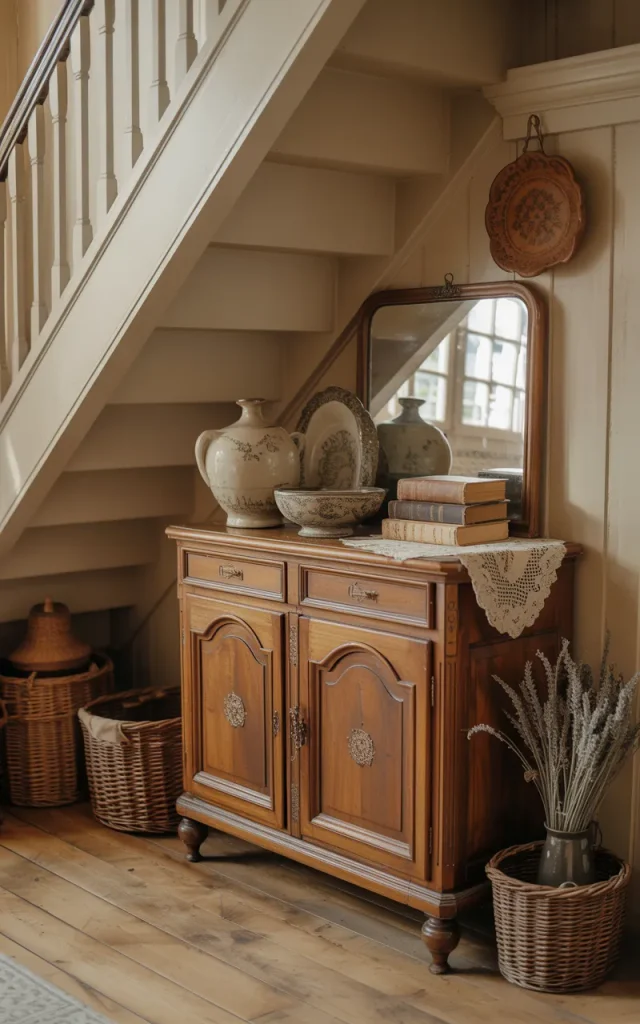 Add a vintage cabinet for character and storage