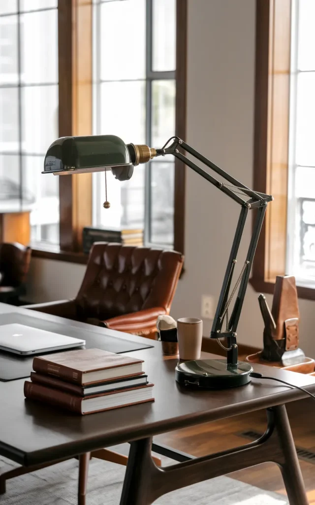 Add a vintage-inspired desk lamp.