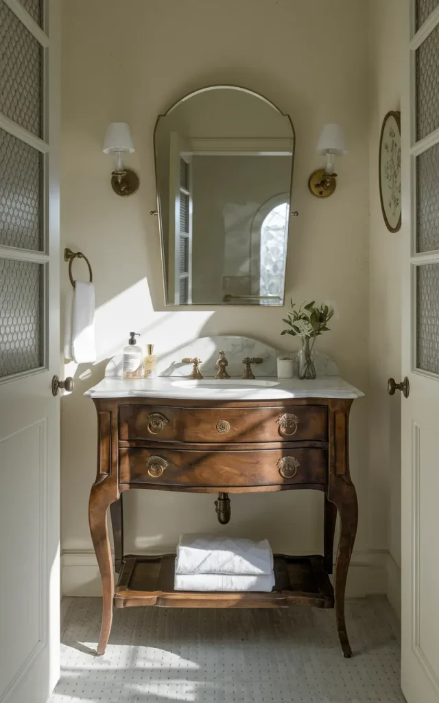 Add a vintage-inspired vanity for personality.