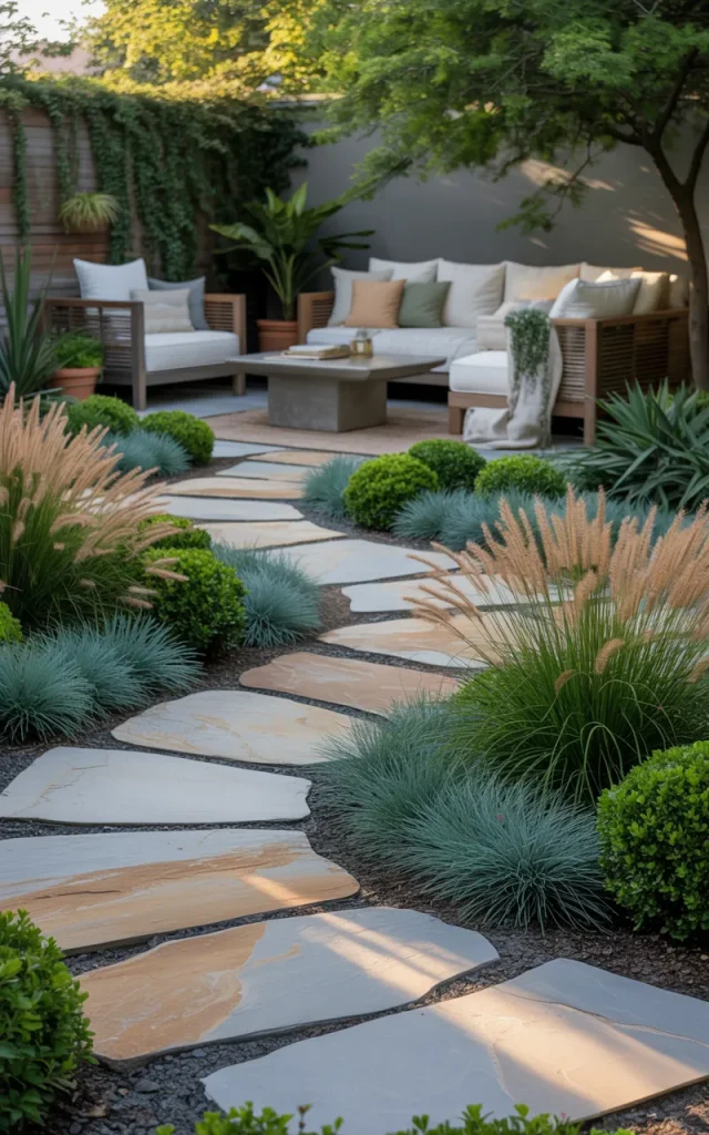 Add a winding path through structured planting.