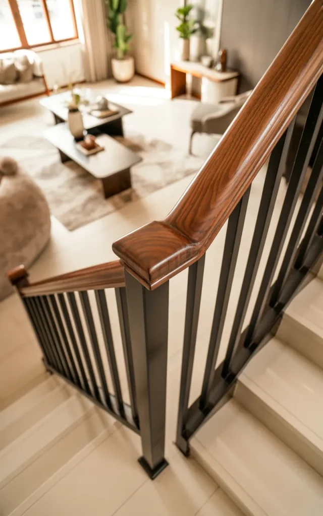 Add a wood-and-metal mixed railing