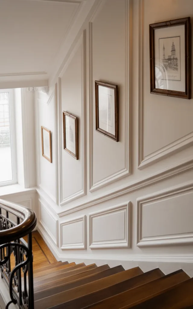 Add architectural molding to elevate plain staircase walls