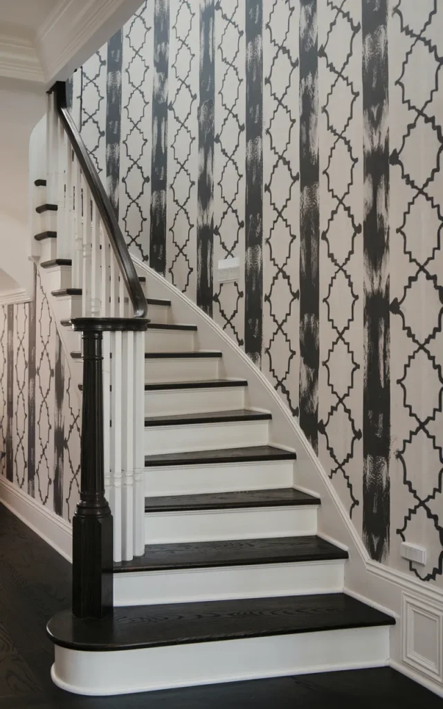 Add black-and-white wallpaper for a crisp timeless look