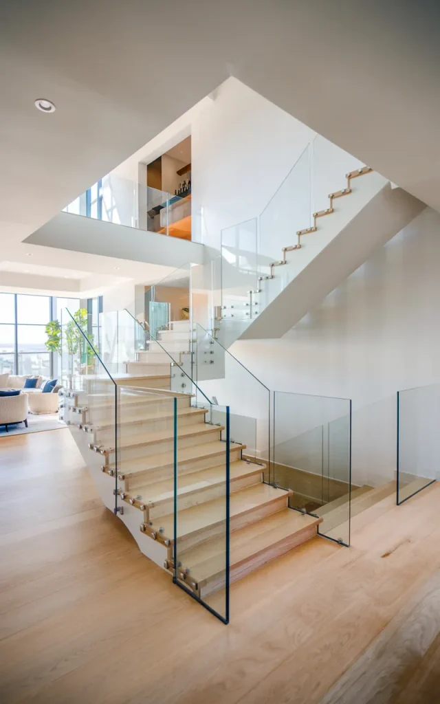 Add frameless glass panels for an airy look