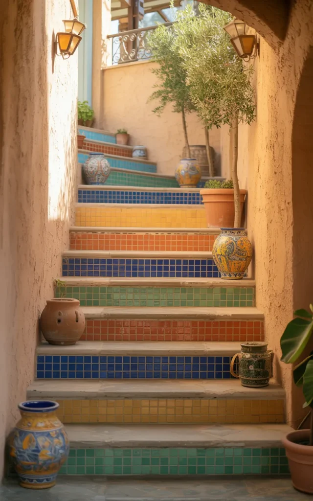 Add mosaic tile risers for artistic detail