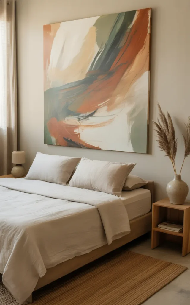 Add one oversized artwork instead of many tiny frames