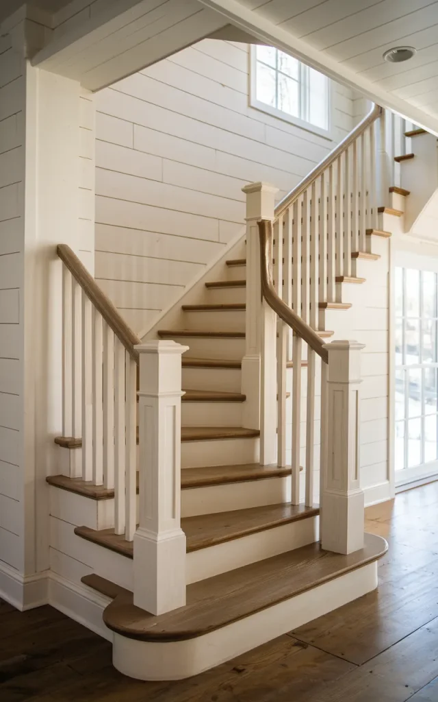 Add shiplap to the staircase wall