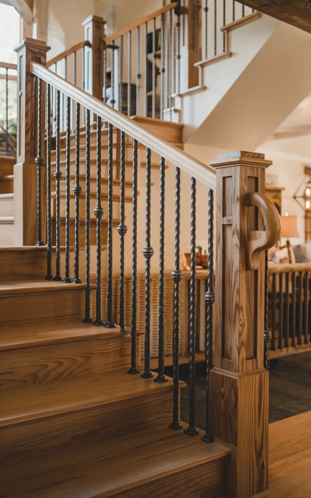 Add wrought iron balusters for farmhouse charm