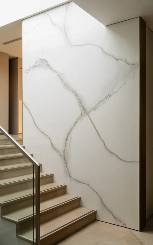 Apply faux marble wallpaper for luxury
