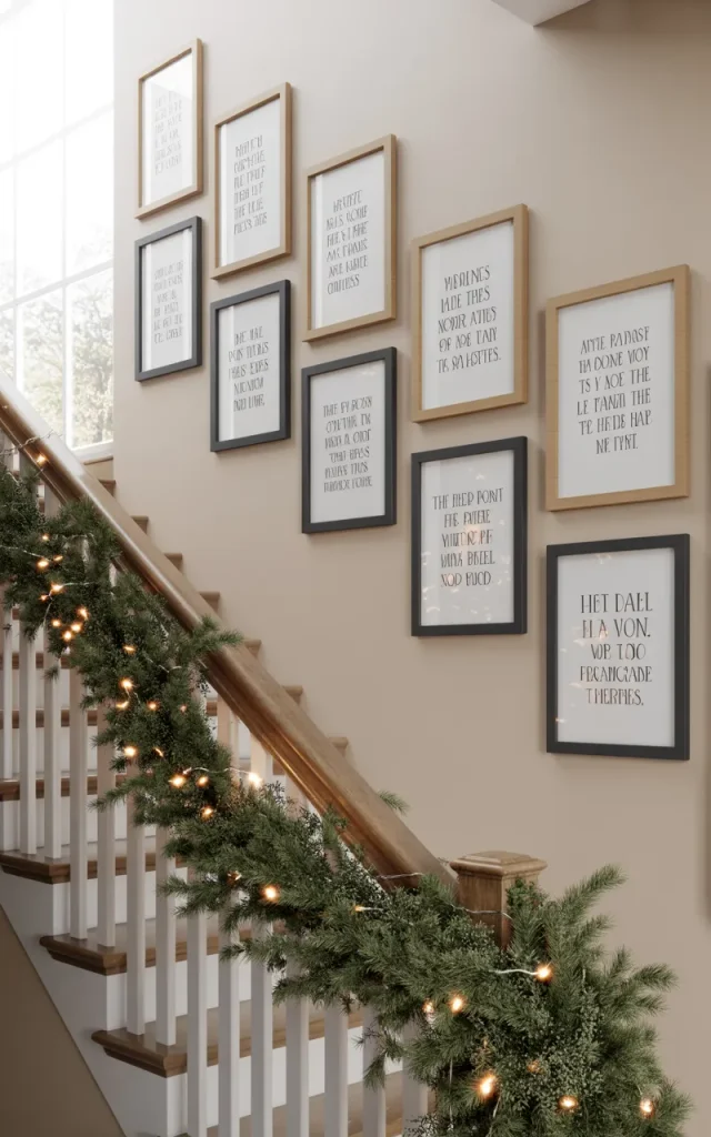 Attach framed holiday quotes along the wall side