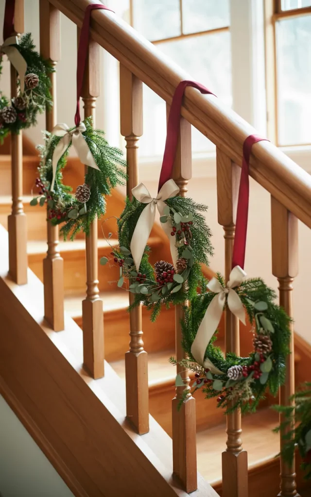 Attach mini wreaths to every other spindle