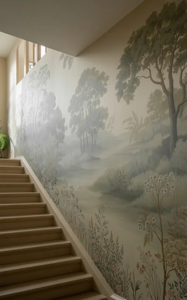 Bring in mural wallpaper for an artistic staircase moment
