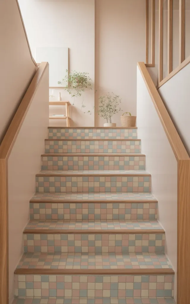 Bring softness with muted pastel staircase tiles