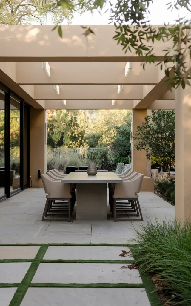 Build a contemporary outdoor dining zone.