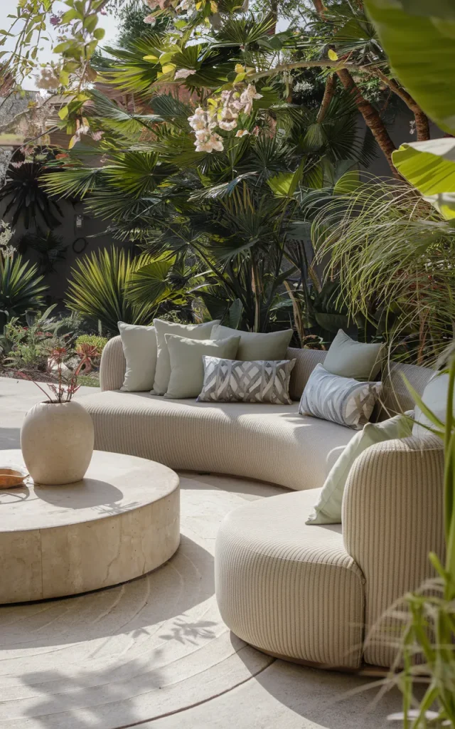 Choose curved furniture for a softer patio.