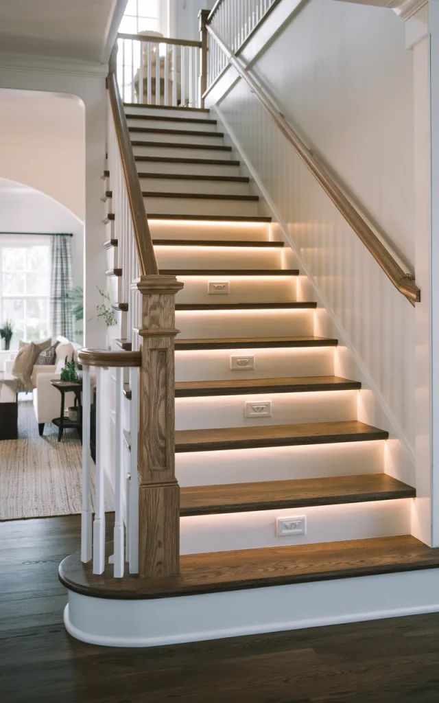 Combine Dark Stairs With Warm Wood Handrails