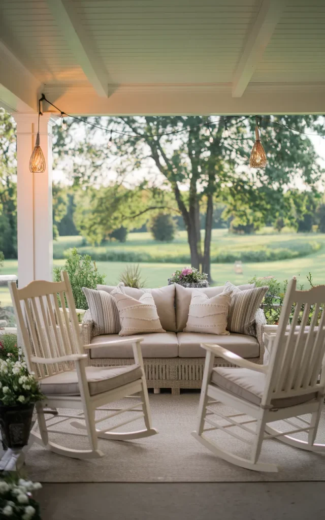 Combine a sofa with a pair of rocking chairs.