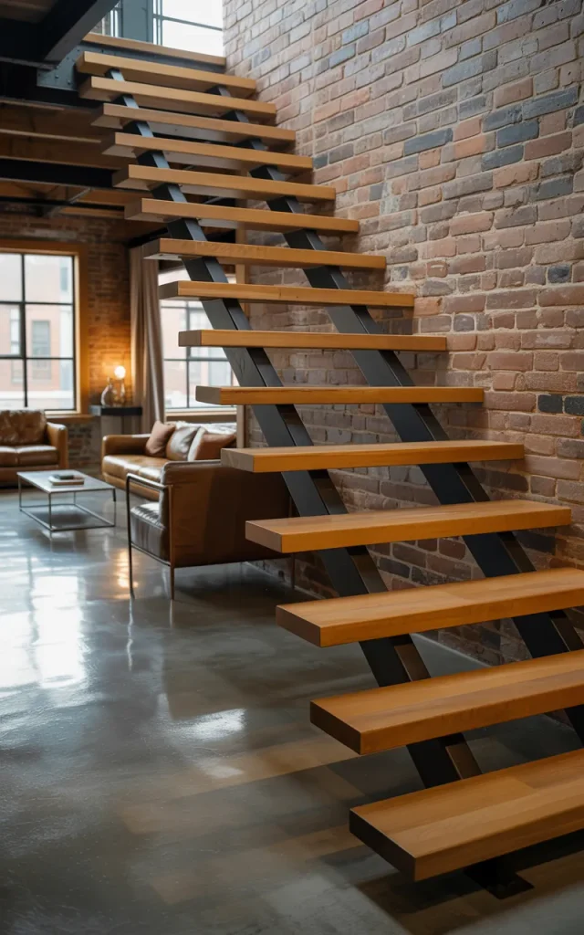 Combine metal stringers with chunky oak steps