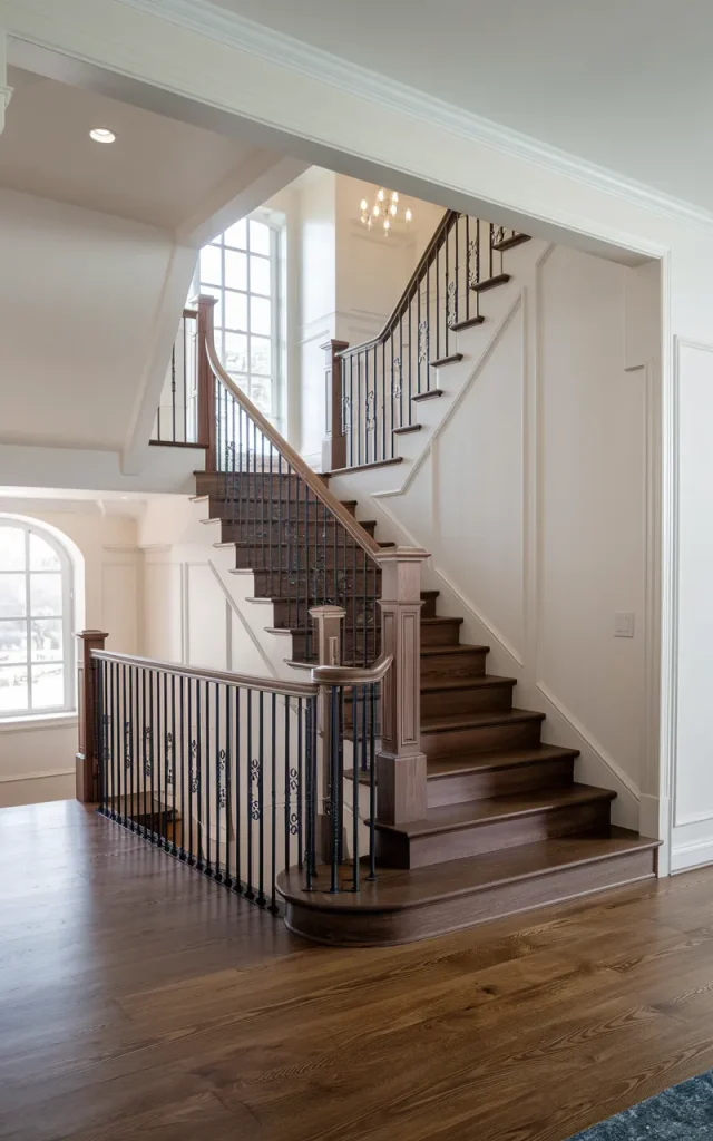 Contrast Dark Wooden Stairs Against White Walls