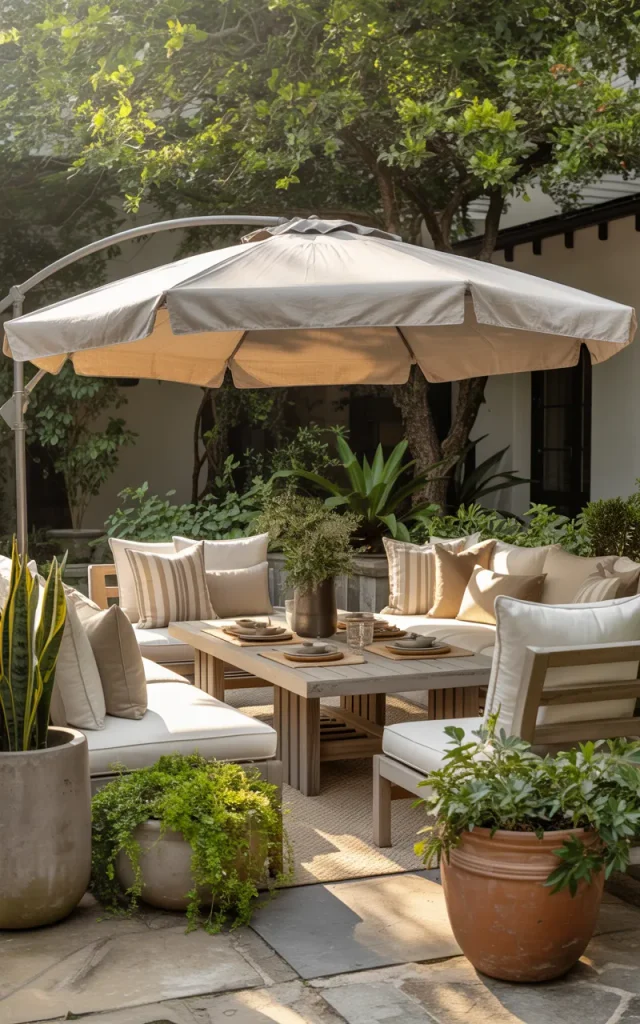 Create a Backyard Focal Point With a Large Umbrella