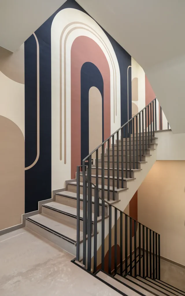 Create a bold geometric mural for a modern edge