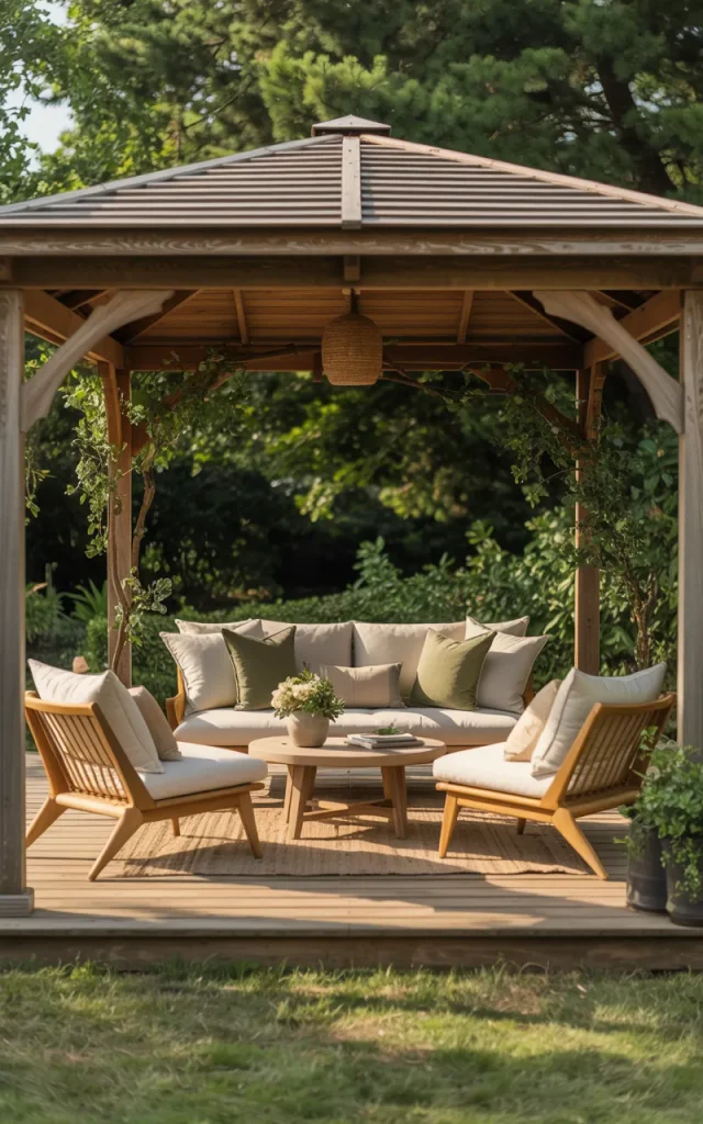 Create a cozy seating area beneath the gazebo.