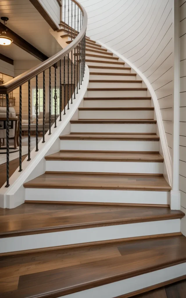 Create a dramatic two-tone staircase design