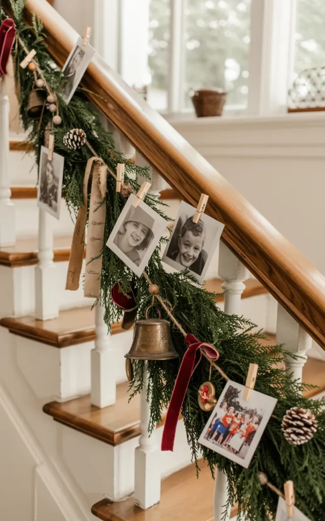 Create a family photo garland up the railing