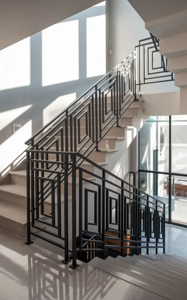 Create a geometric metal railing design