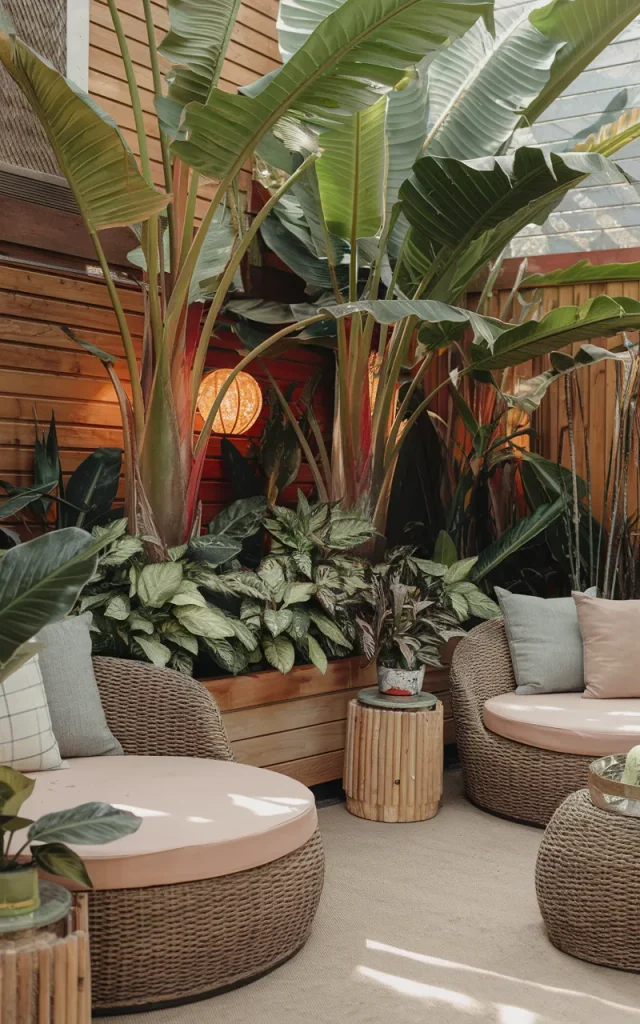 Create a lush tropical patio retreat.