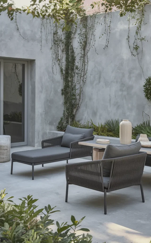 Create a monochromatic gray patio scheme.
