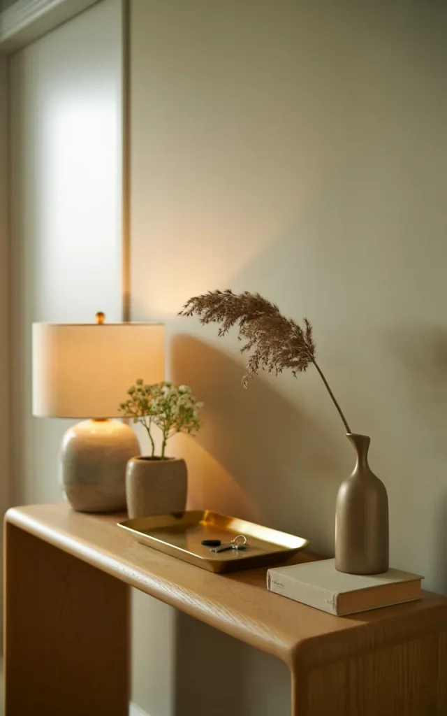 Create a welcoming vignette with a tray and lamp.
