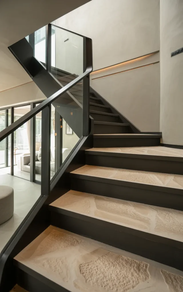 Create contrast with dark risers and light treads
