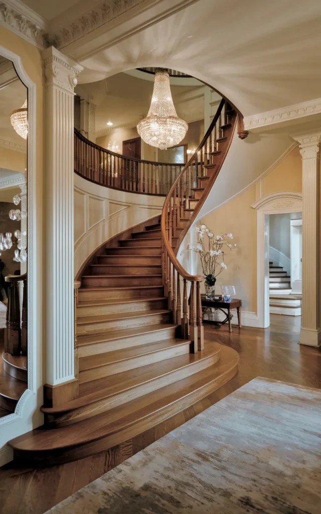 Design a Curved Wooden Staircase for Grand Entryways