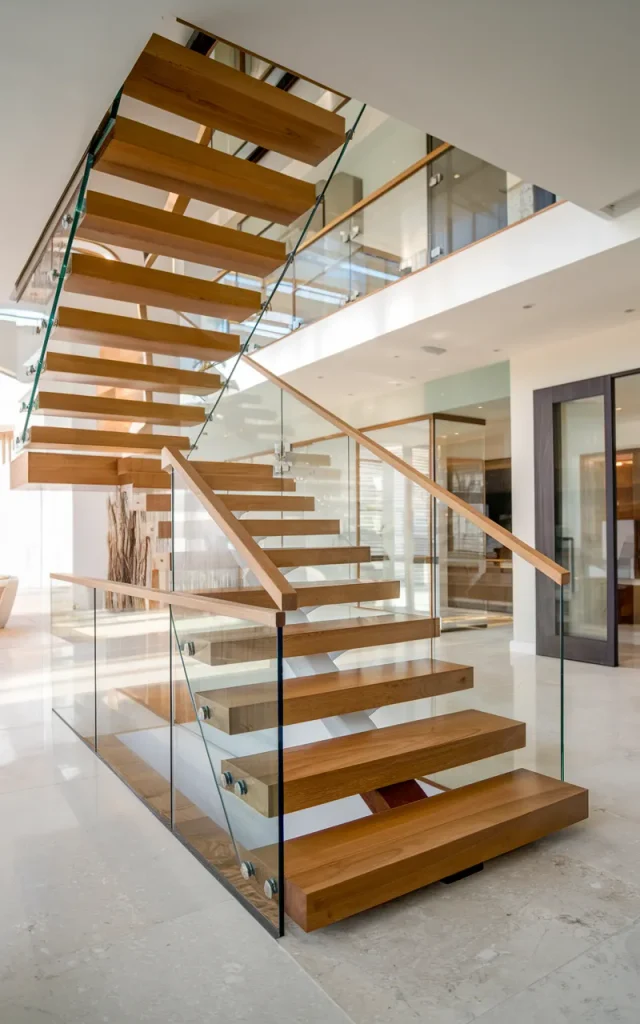 Design a custom floating wood and glass masterpiece