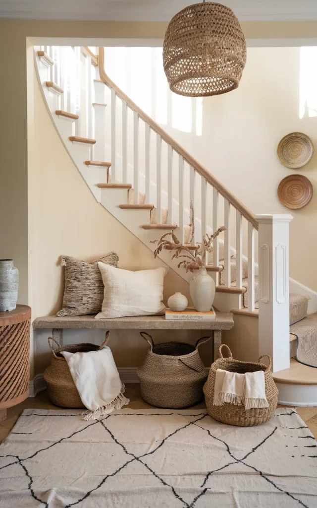 Design a soft neutral landing with layered textures