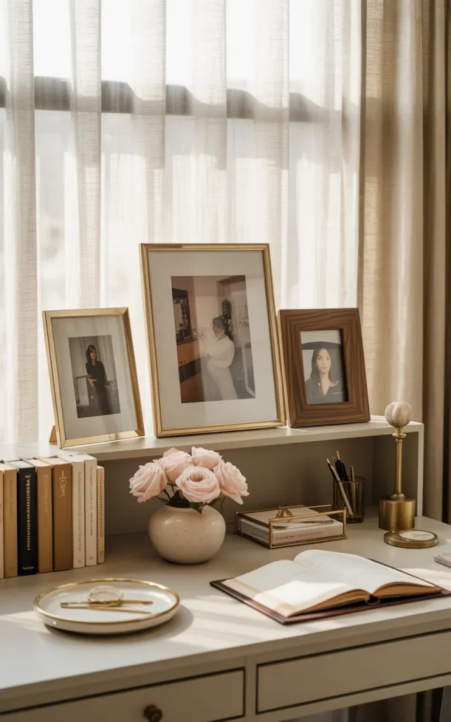 Display personal photographs in elegant frames.