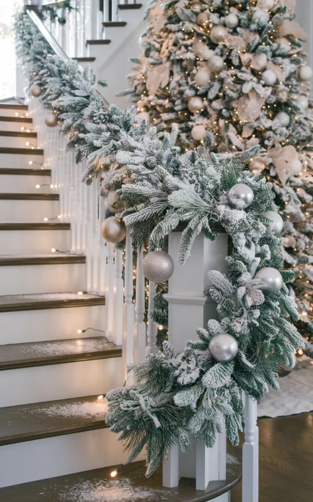 Drape faux snow along the railing for a winter wonderland